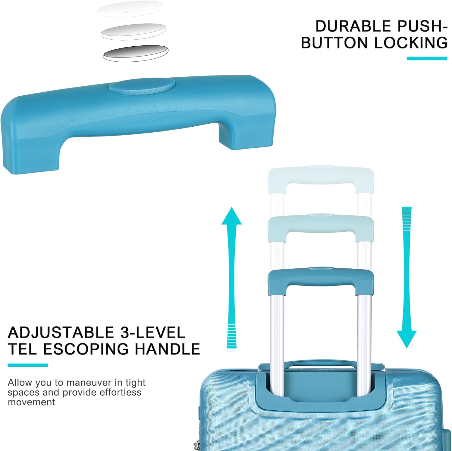 Luggage 3 Piece Sets with Spinner Wheels, ABS Durable Hardside Suitcase TSA Lock Carry On(20/24/28 inch,Blue)
