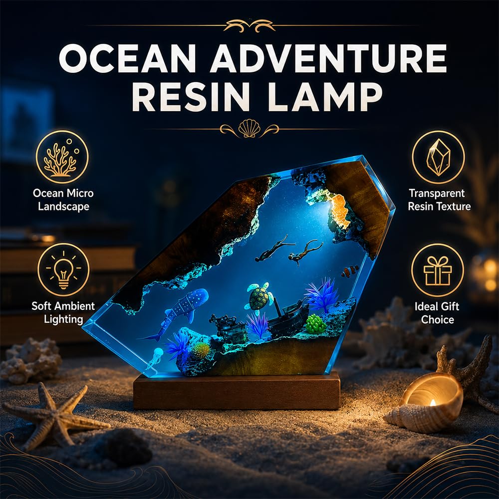 Epoxidharz Lampe, 3D Ozeanlampen mit Taucher und Buckelwale, Fake Aquarium Ocean Lamp aus Holz und Harz, Meerestiere Deko für Meeresliebhaber, Desktop-Kunst-Dekoration