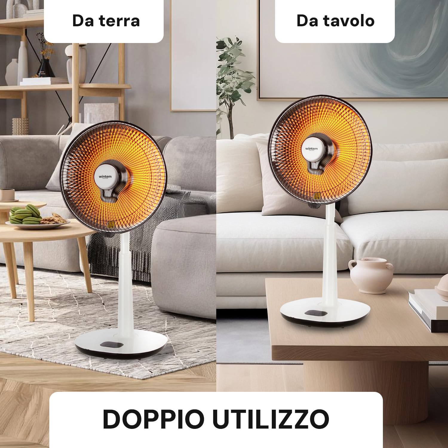 Wintem Stufa a Parabola 35cm con Telecomando e Timer Fino a 7,5 Ore con Potenza Regolabile 400/900W - Comdo Display Led per un Controllo Veloce e Intuitivo - Basso Consumo con Altezza 35cm