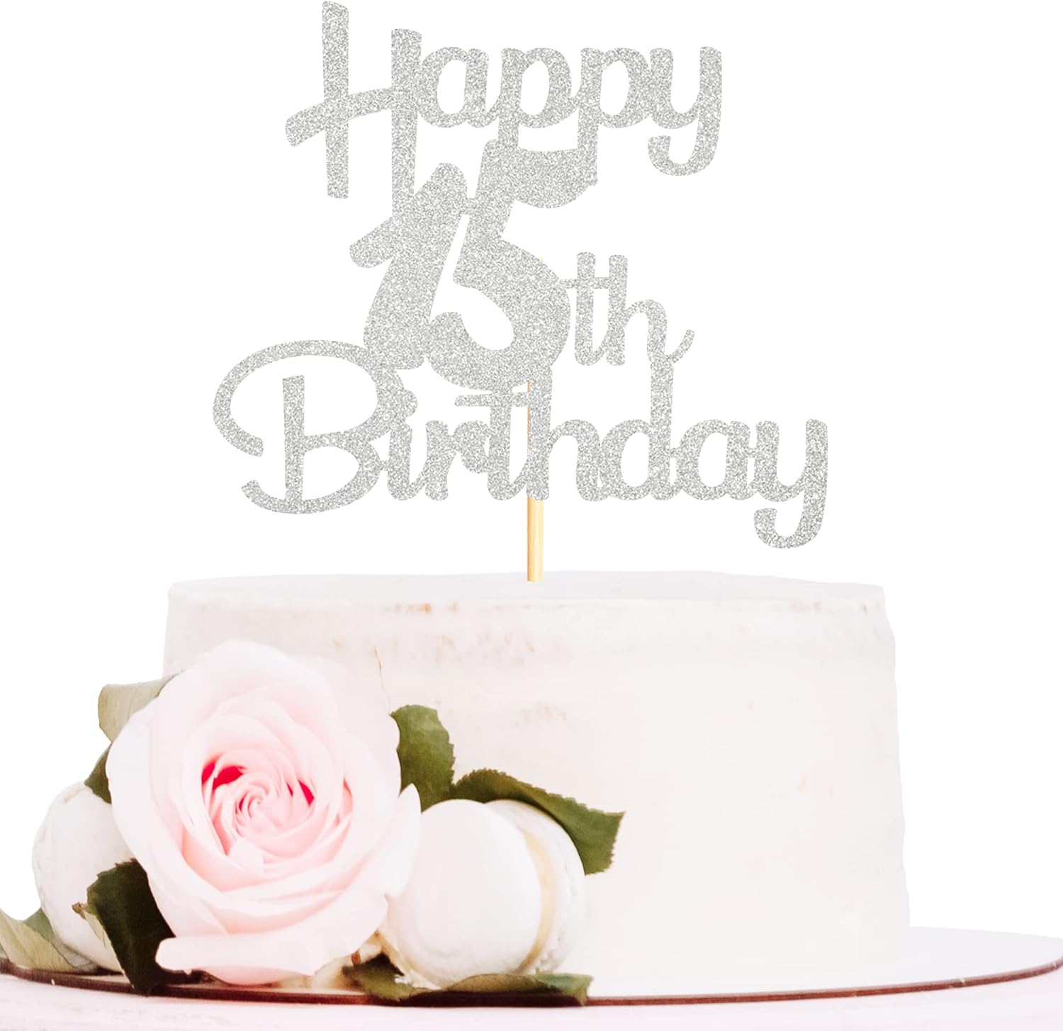 Amazon.com: Sotpot Happy 15th Birthday Cake Topper Silver Glitter 15th ...
