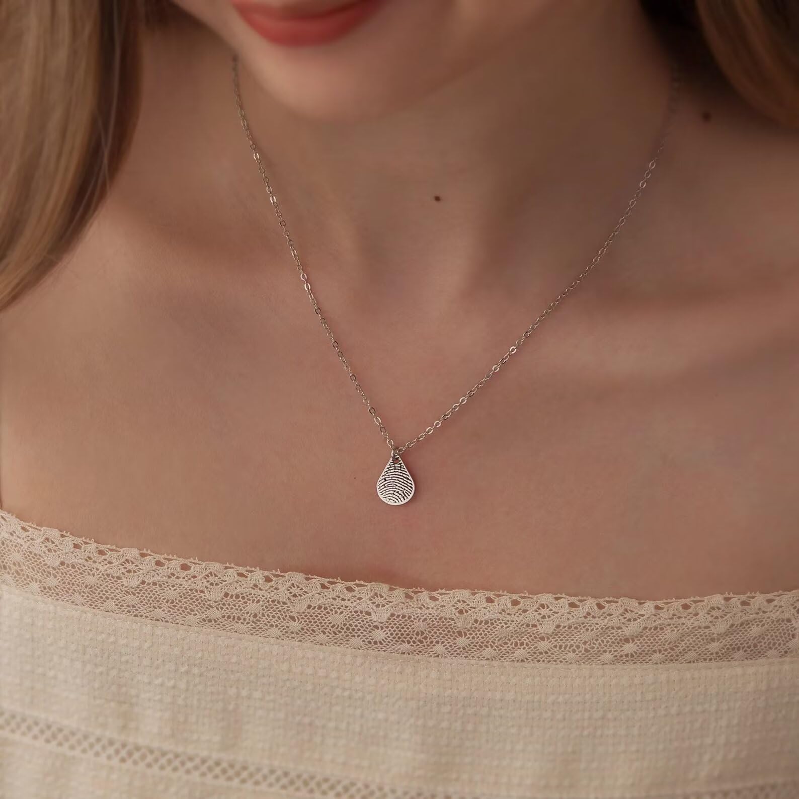 Gioielli commemorativi - Collana di impronte digitali a goccia - Gioielli reali con impronte digitali - Collana con scrittura a mano - Regalo commemorativo per lei
