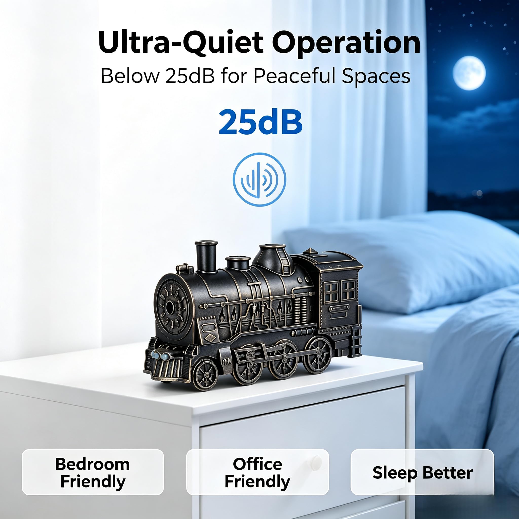 Diffuseur d'huiles essentielles Train - 300 ml - Avec télécommande - Arrêt automatique - Pour la maison ou le bureau - Couleur cuivre