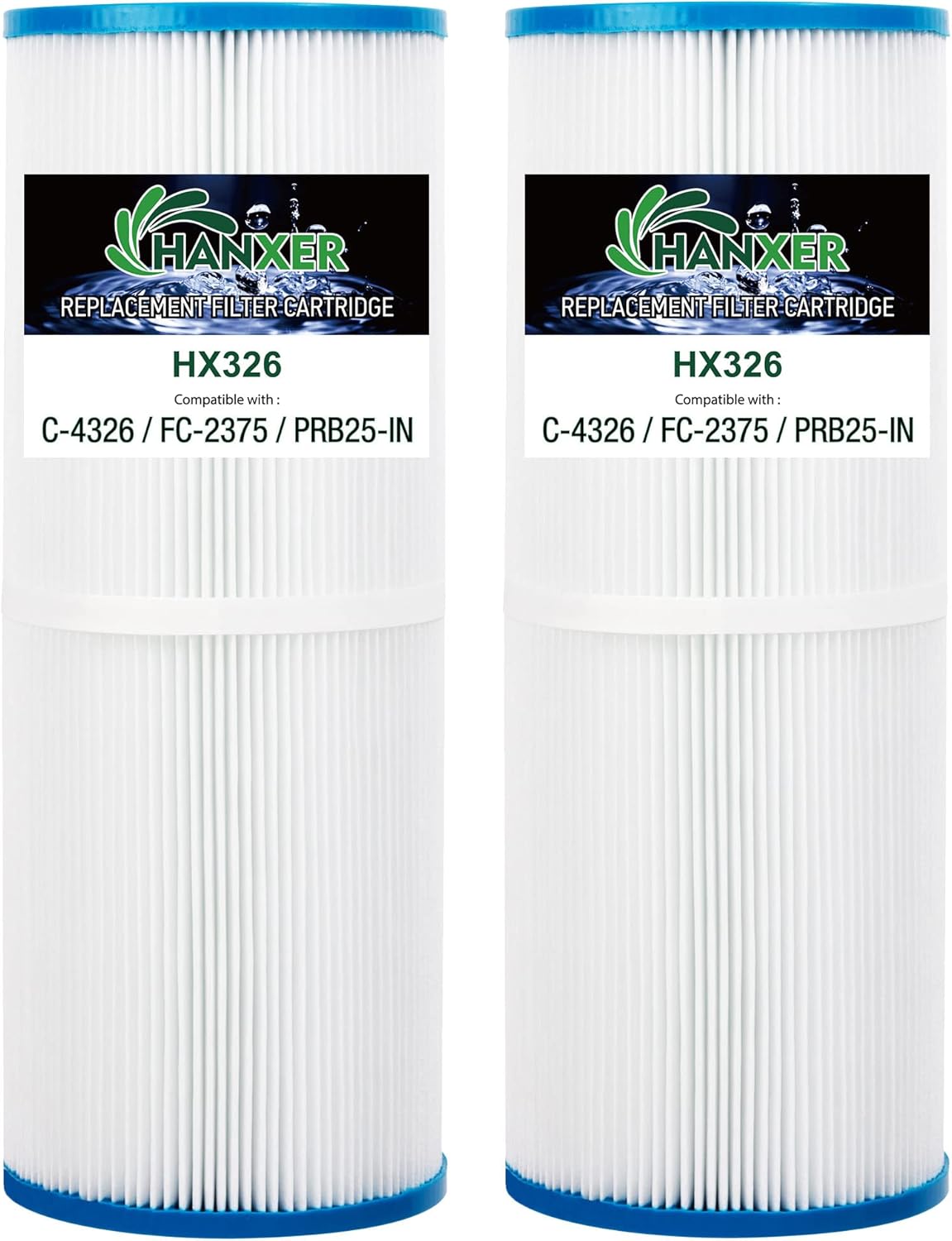 HANXER® C-4326 Spa Filter Cartridge Replaces for PRB25-IN, 413-106, Filbur FC-2375, R173429, 3005845, 17-2327, 100586, 33521, 25392, 817-2500, 42513 25 Sq.Ft Hot Tub Filter, 2 Pack