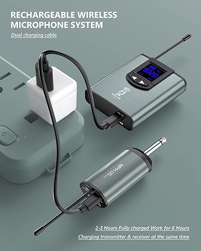 Vista 6 de ttstar - Sistema de micrófono inalámbrico con micrófono de auriculares/soporte/lavalier con transmisor recargable de cuerpo y receptor para altavoz