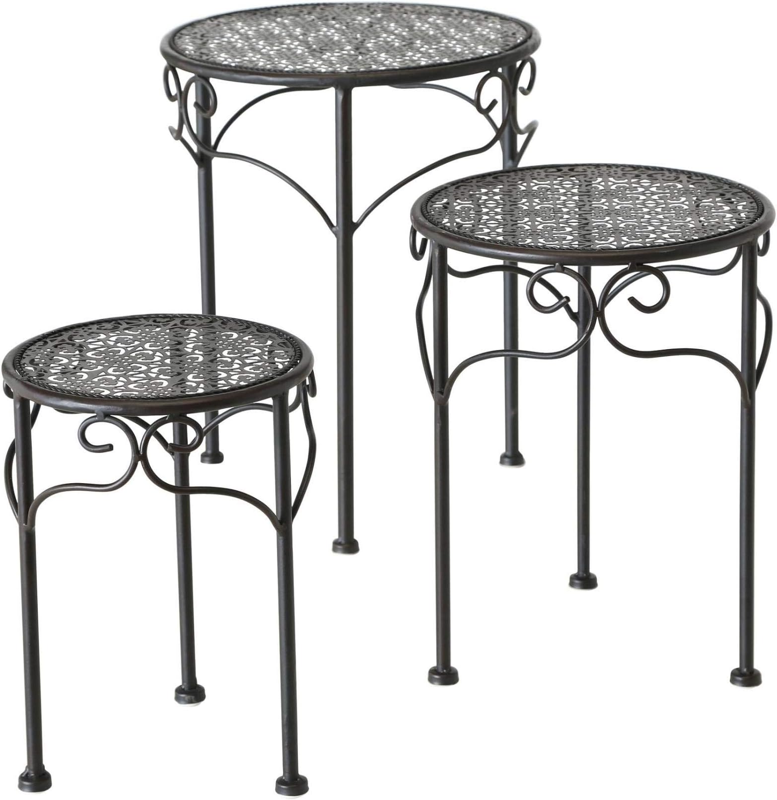 CasaJame Set of 3 Assorted Metal Side Tables Round Table Dark Brown