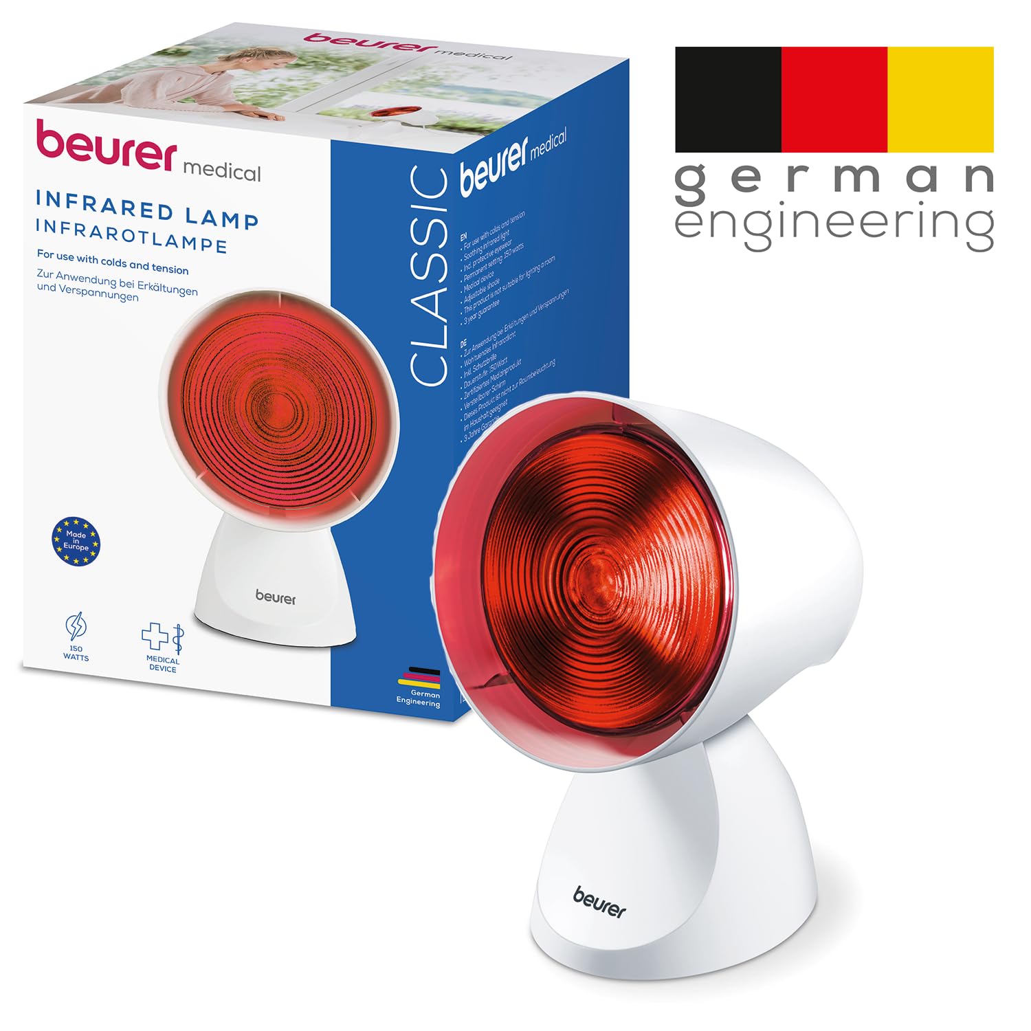 Beurer IL 21 Infrarotlampe, Medizinprodukt mit wohltuender Wärme zur Anwendung bei Erkältung und Muskelverspannungen, 5 Neigungsstufen