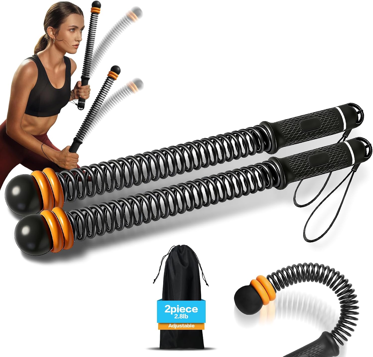 2 Weighted Battle Ropes Without Rope for Home Gym, Wireless Training Rope for Home, Portable Arm Trainer, Weighted Portable Training Ropes for HIIT, Cardio and Muscle Training(Black)