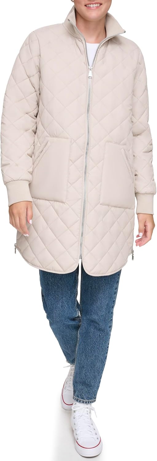 Andrew Marc Women's Quilted Longline Jacket With Side Zips
