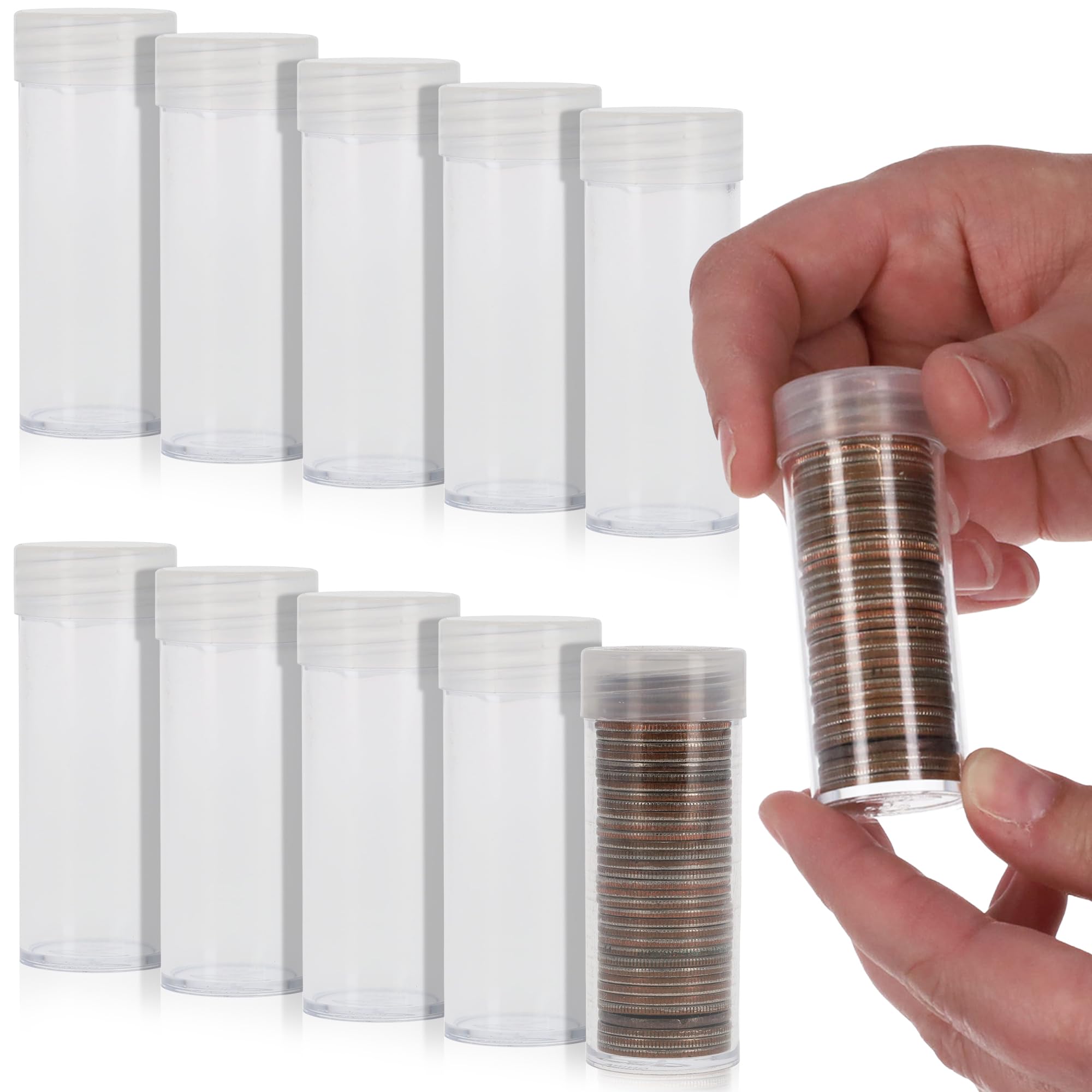 BCW Quarter Coin Storage Tubes - 10 Pack | Archival Quality Plastic Coin Holders, Screw-On Caps | Long-Term Coin Storage