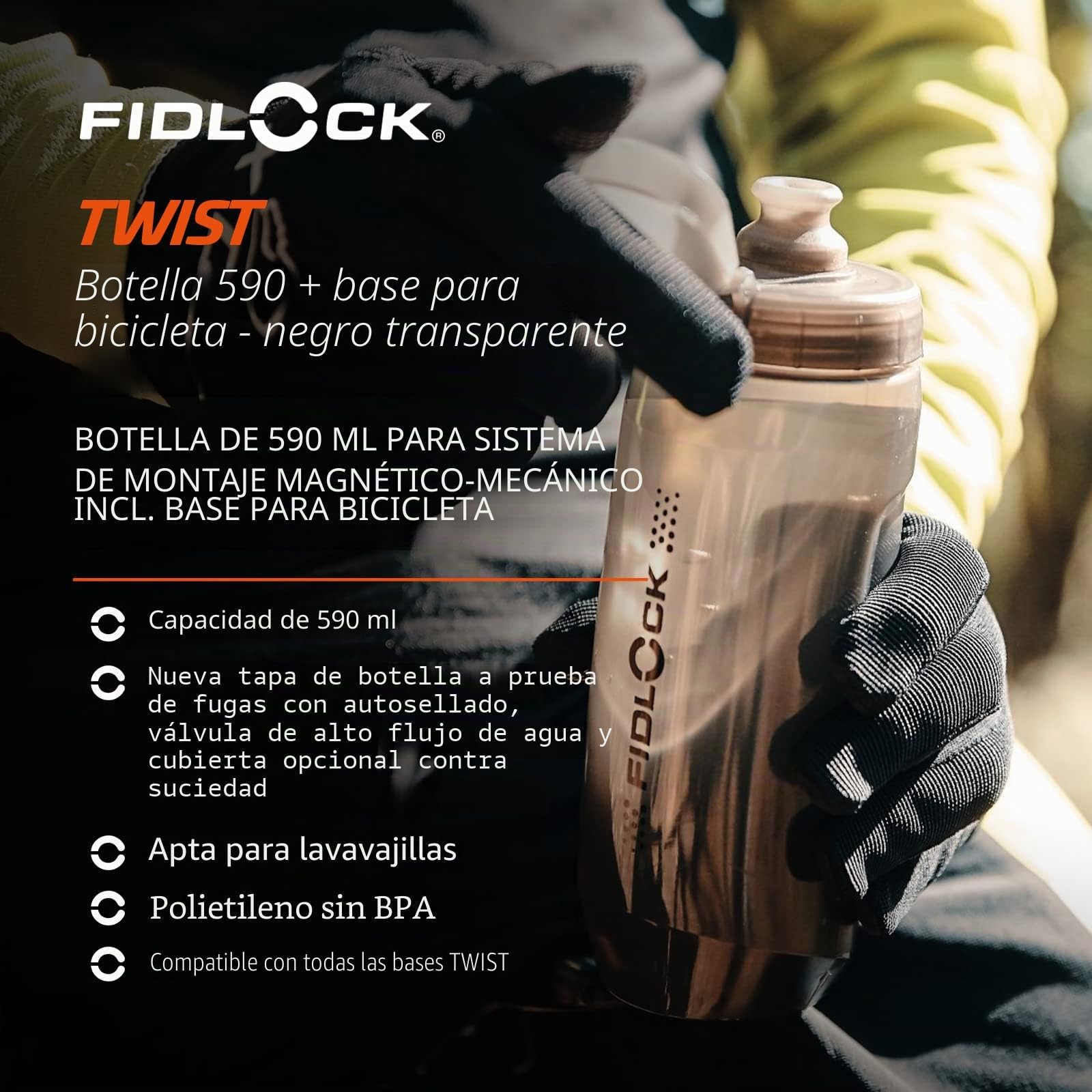 TWIST bottle 590 + bike base Set transparent black