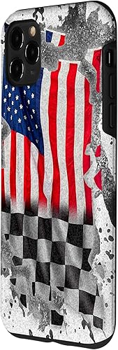 Vista 32 de iPhone 12 mini Car Racing bandera estadounidense pit crew Case