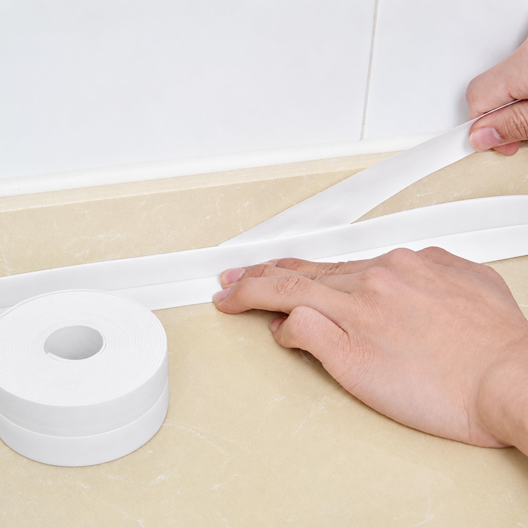 Calessier 3,2 m Sızdırmazlık Bandı, Kendinden Yapışkanlı Su Geçirmez PVC Kenar Bandı, Mutfak Banyo Fayans Derz Boşlukları İçin Su Sızdırmazlık Şeridi