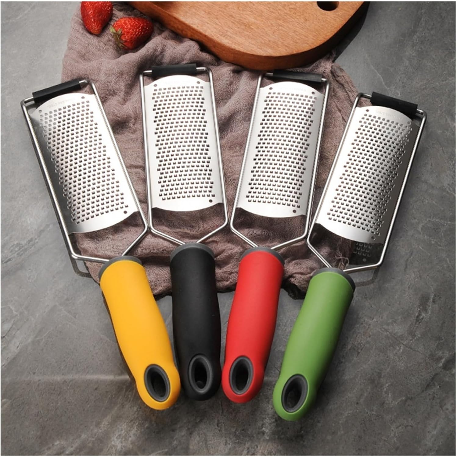 Cheese Grater Stainless Steel – 4-in-1 Lemon Zester, Citrus Ginger Garlic Grater with Long Handle – Manual Slicer fit for Vegetables, – Kitchen Tool Dishwasher Safe(Green Box)