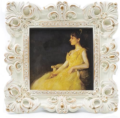 Miniatura 17 de CISOO Marco de fotos vintage de 4 x 6 pulgadas, marco de fotos antiguo y ornamentado en verde y dorado, para exhibición en mesa y pared, diseño