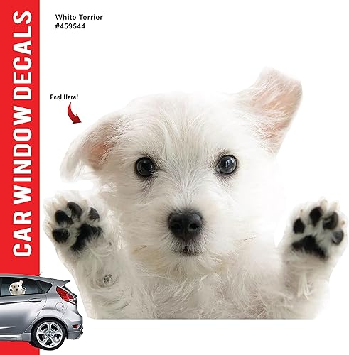 Miniatura 2 de Calcomanía divertida para ventana de automóvil con diseño de perro en 3D para cualquier superficie lisa (blanco terrier)