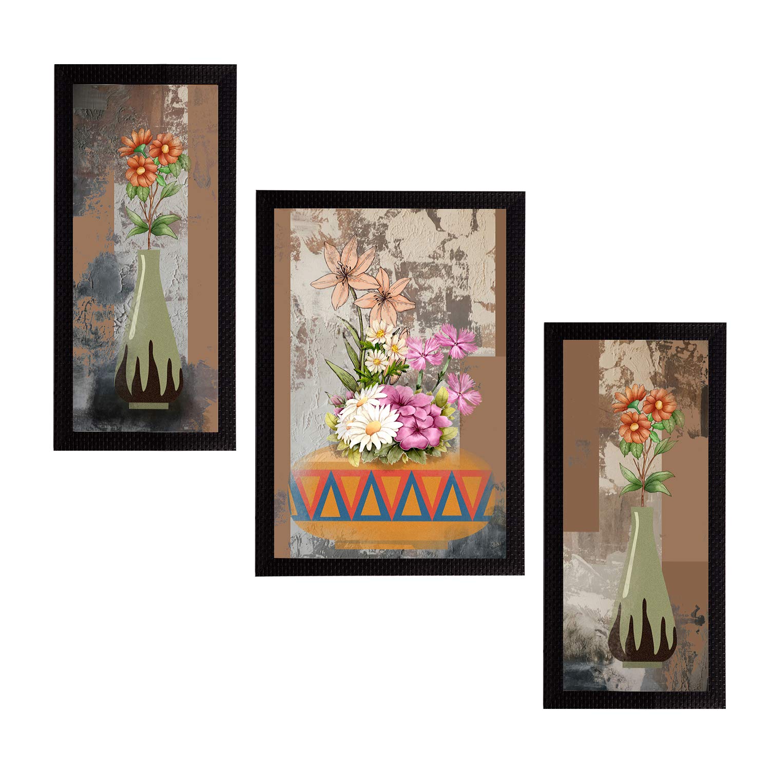 eCraftIndia Set of 3 Botanical and Floral Satin Matt Textured UV Art Painting