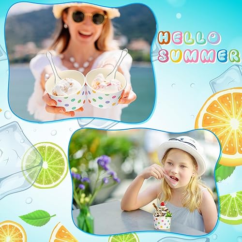 Miniatura 6 de Boao Juego de 200 tazas de helado de 5 onzas con cucharas desechables de papel, cuencos de postre para Sundae, suministros para fiestas de verano