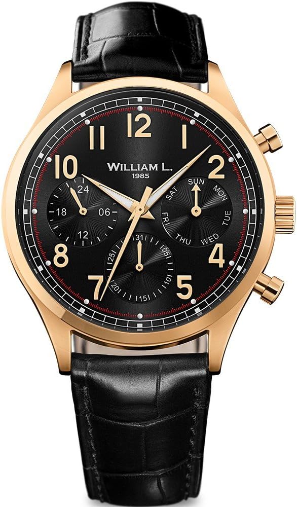 William L. 1985 Vintage style Calendar Mens Leather Watch WLOJ03NROJCN