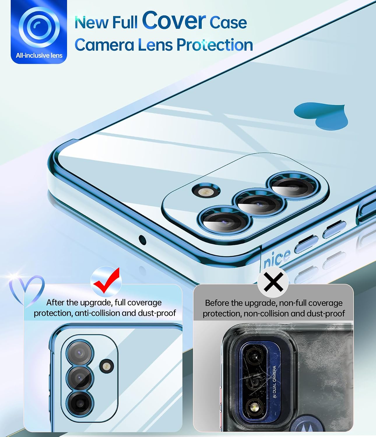 LeYi for Samsung A17-5G Case: with Tempered Glass Screen Protector [2 Pcs]+ Full Camera Lens Protection,Love Heart Plating Girly Luxury Shockproof Case for Galaxy A 17,Sierra Blue image 3