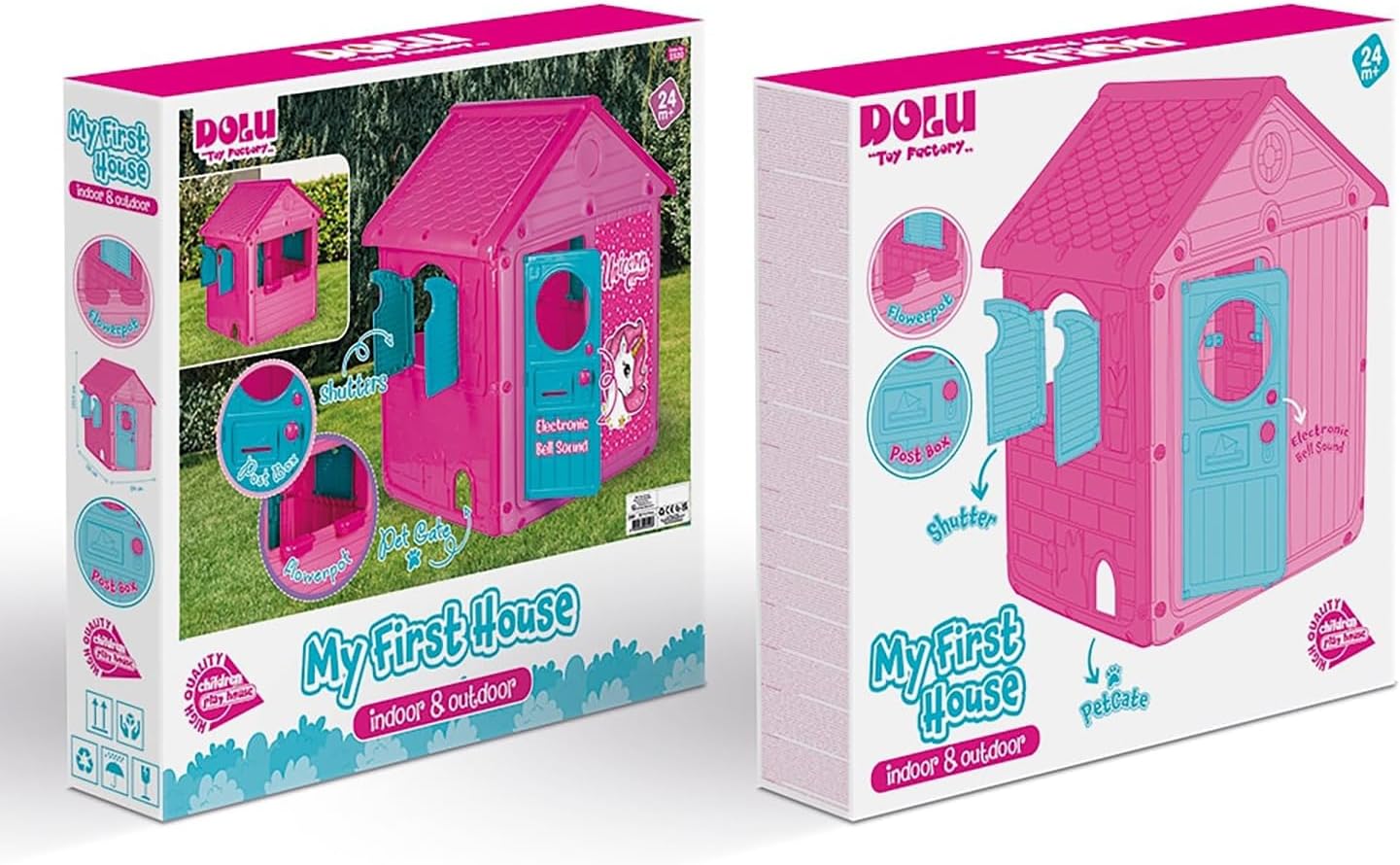 DOLU: My First House: Pink & Unicorn - Themed Childrens Toy Playhouse, Indoor & Outdoor, Pretend Play, Waterproof, Easy Clean, Toddlers & Kids Ages 2+