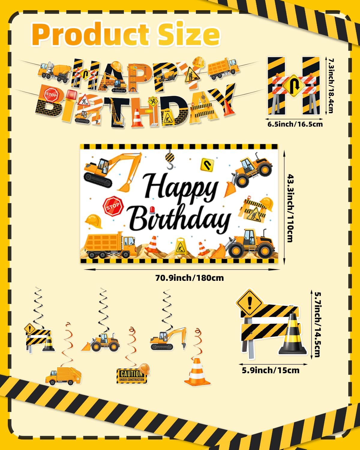 Construction Birthday Party Decorations, Dump Truck Excavator Birthday Party Decorations Construction Themed Balloons, Banner, Backdrop, Tablecloth, Cake Toppers for Boys Kids Party Supplies - Image 2