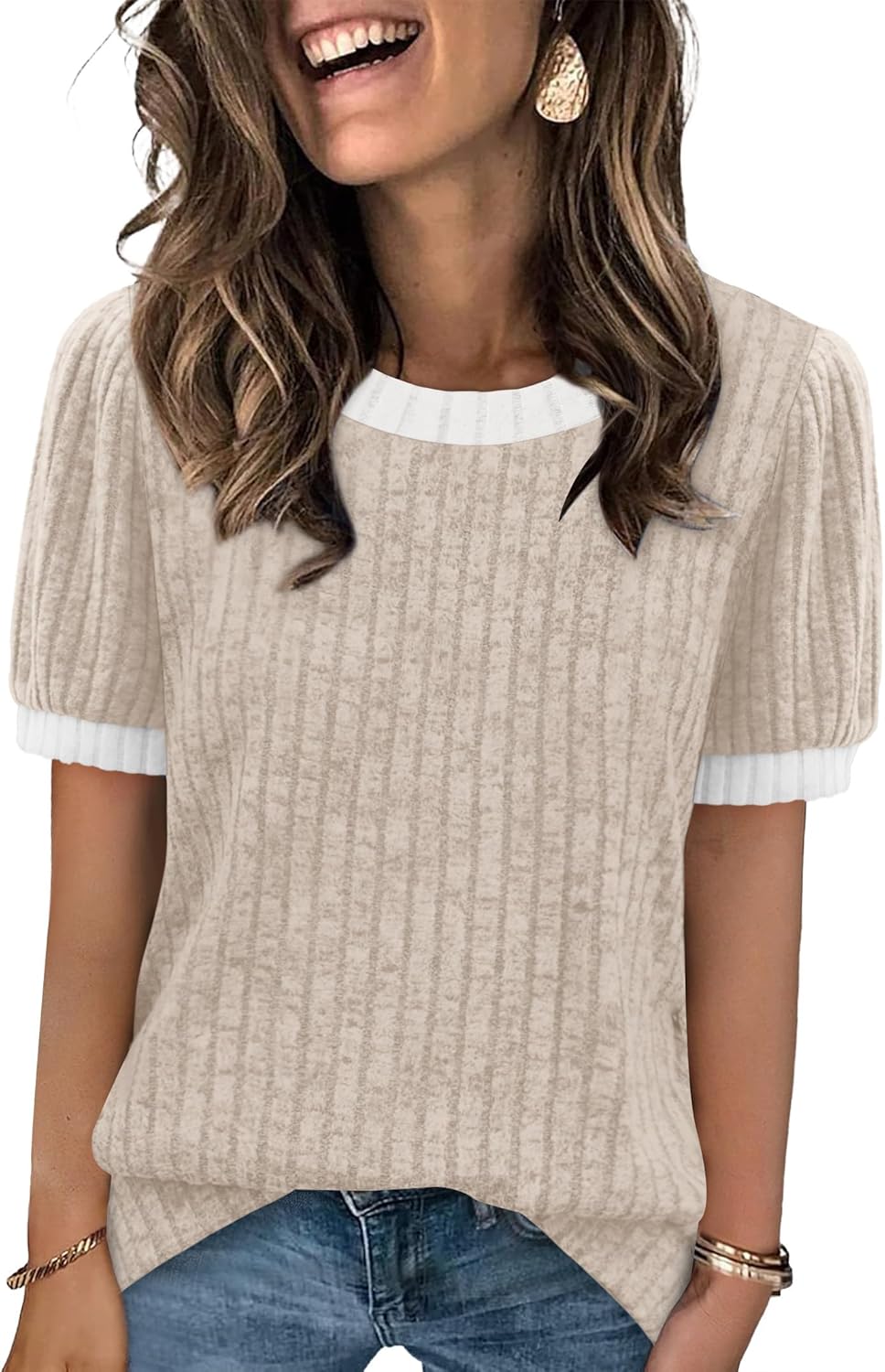Sipaya Womens Short Sleeve Sweater Textured Tunic Tops 2026 Spring Summer Business Casual Blouse