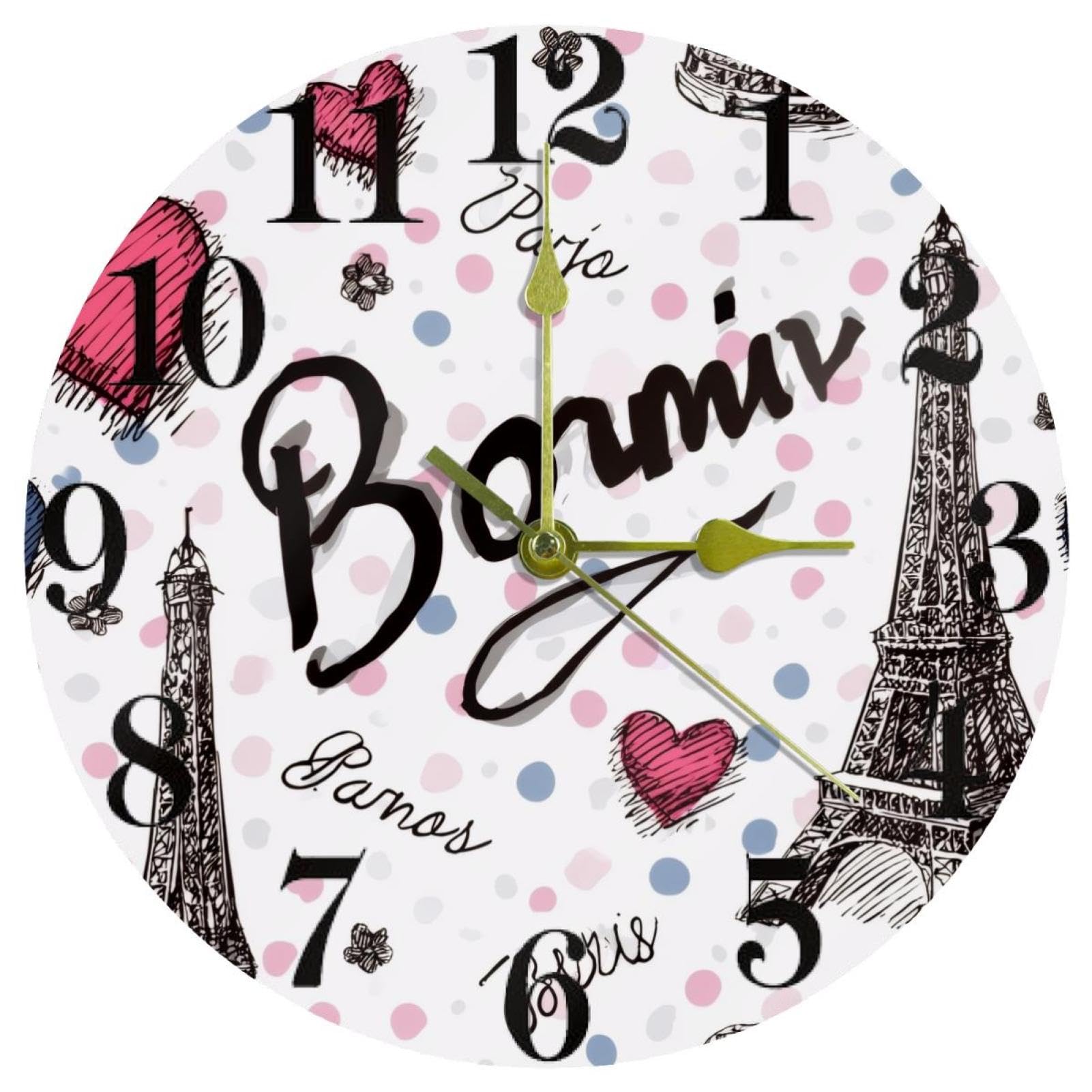 Horloge murale ronde silencieuse Eiffer Towen appareil de mesure du temps à quartz sans bruit