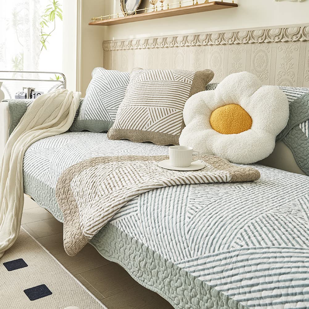 vctops Cotton Quilted Sofa Cover Boho Geometric Pattern Sectional Couch Covers Non Slip Sofa Slipcover Furniture Protector for Dogs Pet Kids, 1 Piece/