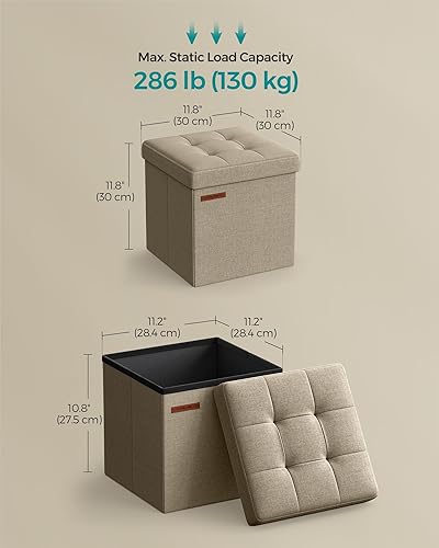 Miniatura 9 de SONGMICS Cubo otomano plegable pequeño de almacenamiento de 11.8 pulgadas, reposapiés de almacenamiento, taburete reposapiés, para sala de estar,