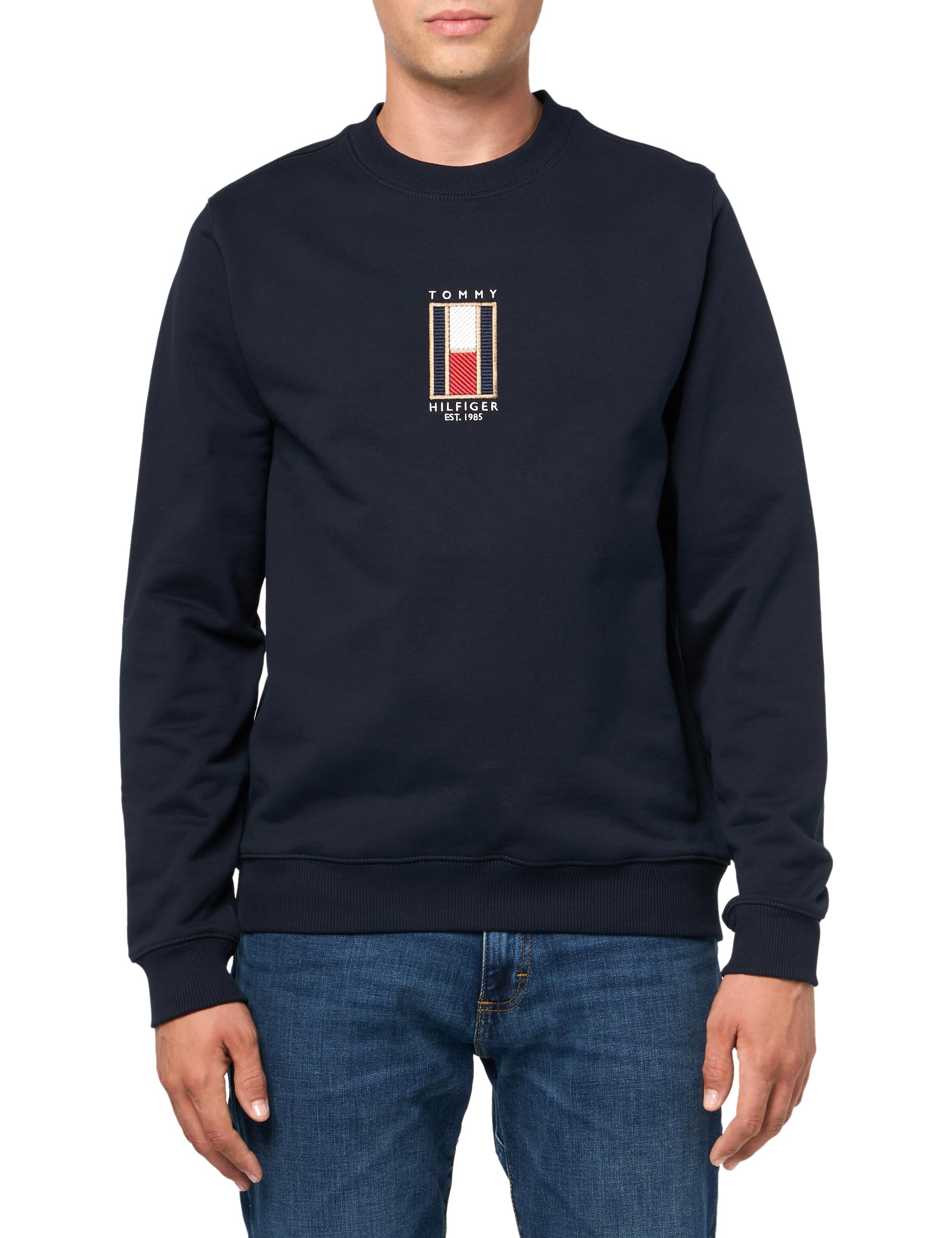 Men's Medium Weight Crewneck Sweatshirt With Vertical Embroidered Flag Logo