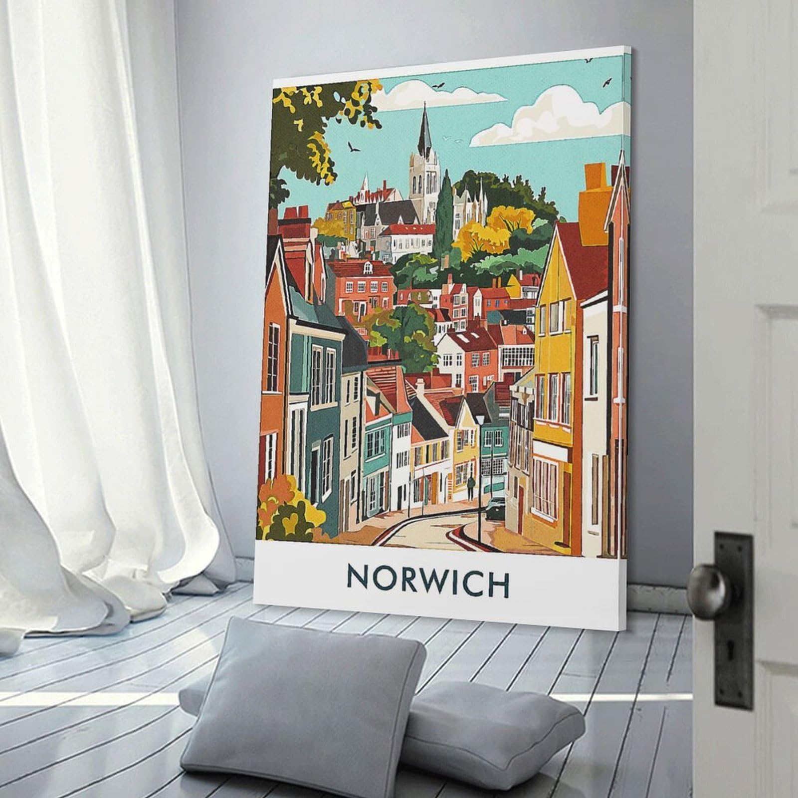 Junmoney Canvas Wall Picture Norwich Cityscape, 20x30inch(50x75cm), for Study, Office Or Focused Interiors, Wall Art That Adds Style to Work Areas