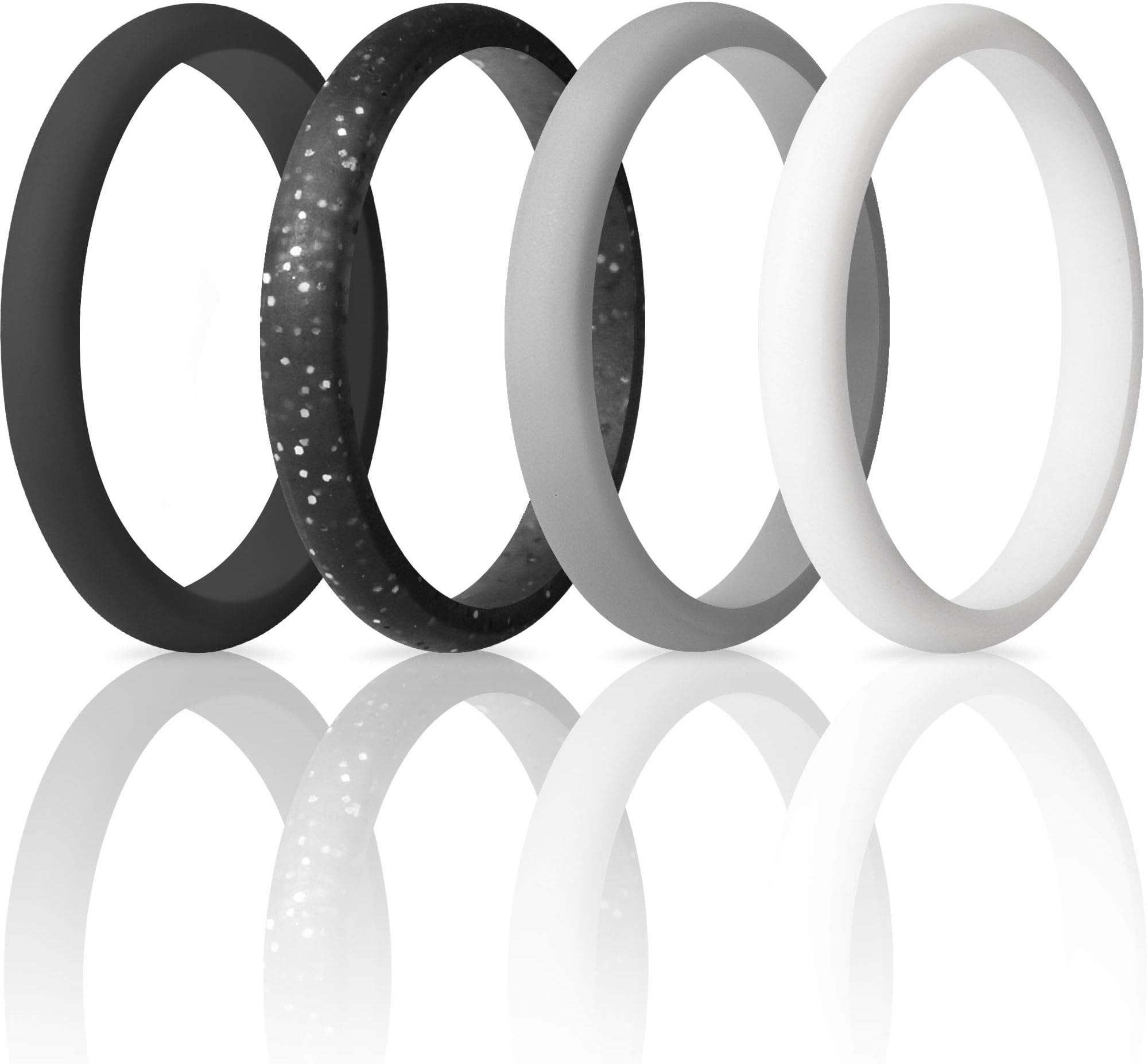 Stackable Silicone Wedding Rings for Women, Thin Rubber Engagement Bands 2.5mm Wide 1.8mm Thick - 1/2/3/4/5/7 Variety Multipack