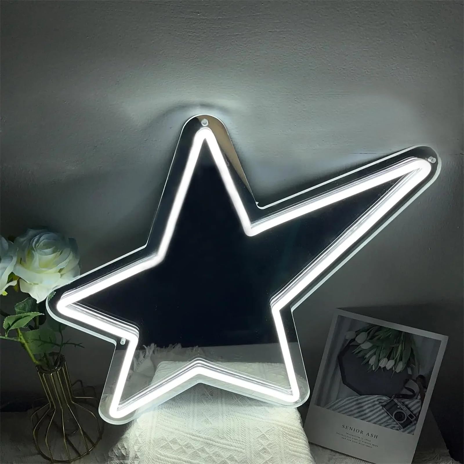 Panneau Lumineux néon Miroir étoile pour décoration Murale, USB, LED, pour la Maison, la Chambre à Coucher, Les Jeux, Les fêtes de Filles, Les Chambres d'enfants, veilleuse