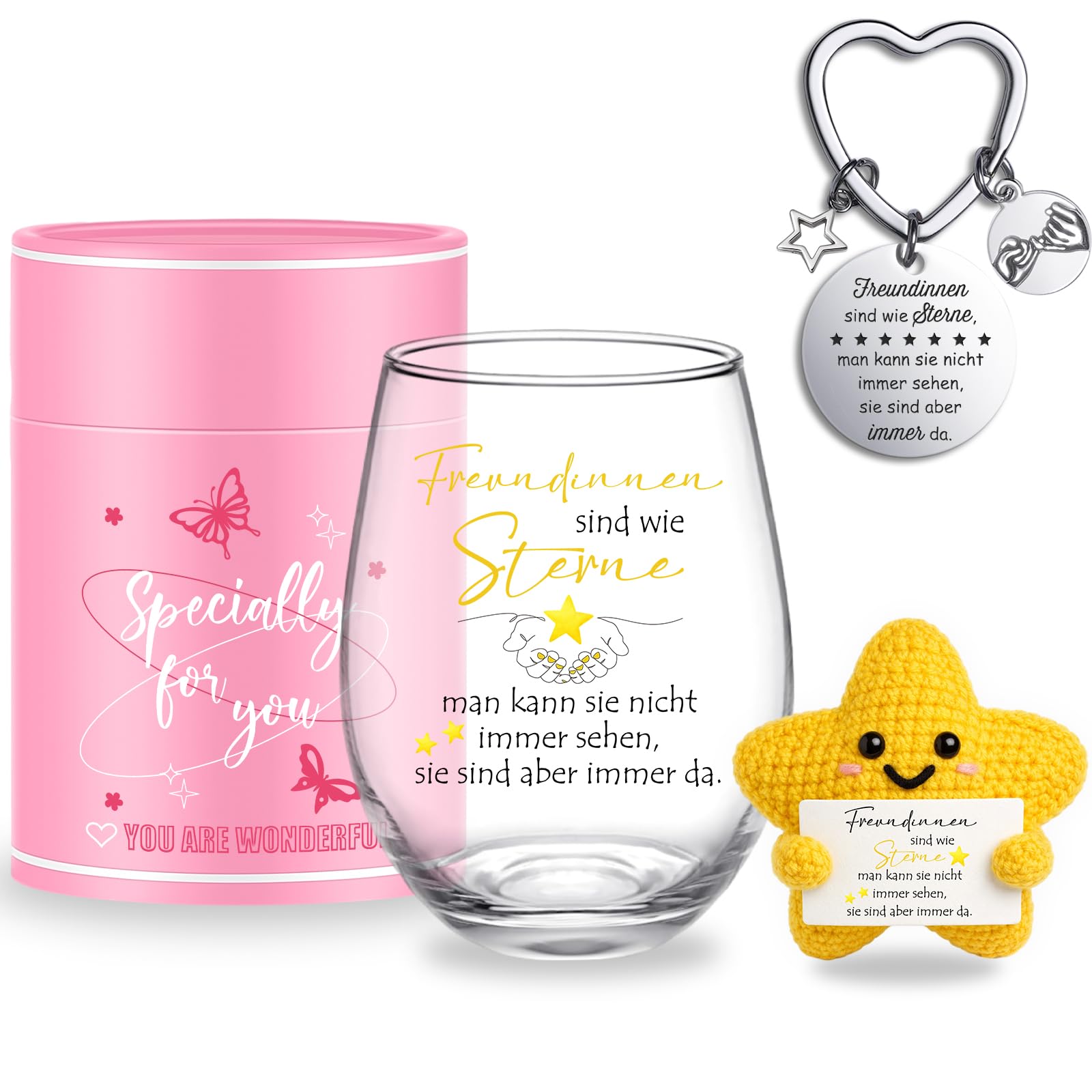 Tixlux Geschenk für Freundin Frauen Weingläser Geburtstagsgeschenk für Frauen Freundschaftsgeschenke Dankeschöngeschenke Personalisierte Geschenke für Beste Freundin 450ml