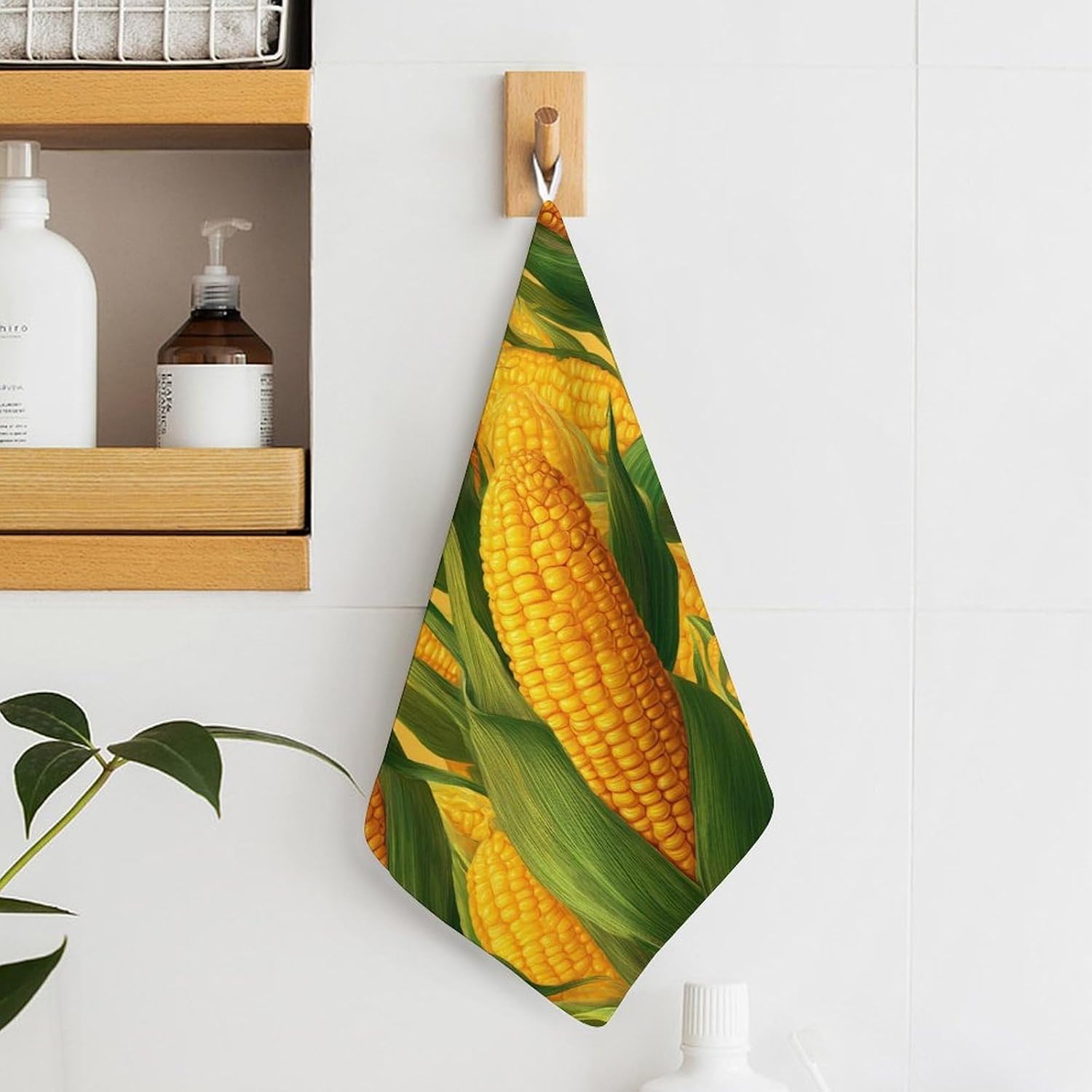 Corn Print Microfiber Hand Towels for Bathroom Soft Absorbent Bath Kitchen Towel with Hanging Loop 4PCS