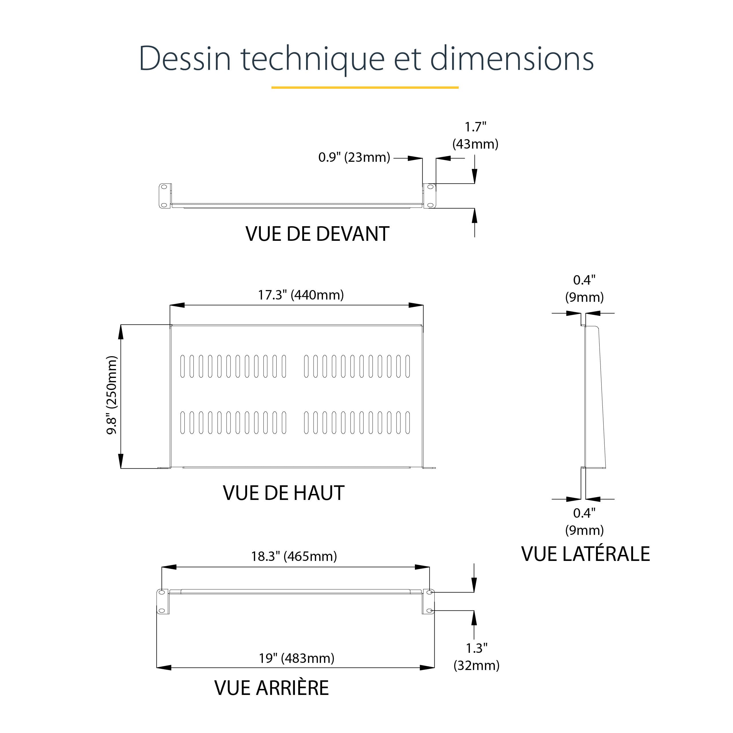 StarTech.com Étagère Rack Serveur 1U Plateau Cantilever Universel Ventilé 19" 20kg 25cm