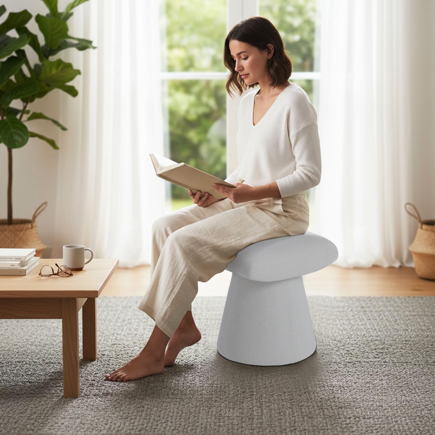 Get Set Style Modern Ottoman with Soft Padded Seat, Multifunctional Vanity Stool, Upholstered Footrest Stool for Living Room and Bedroom