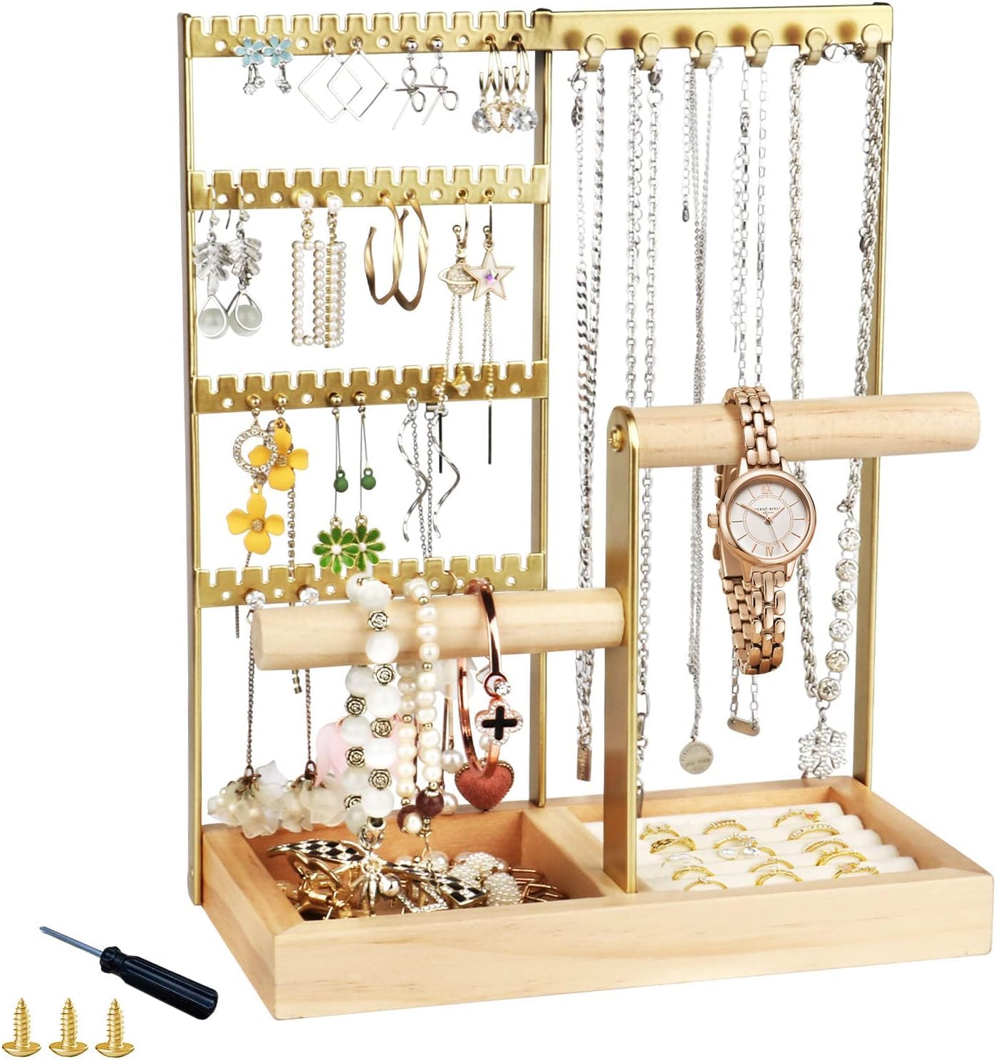 Présentoir à bijoux anti-nœuds avec plateau pour bagues et montres