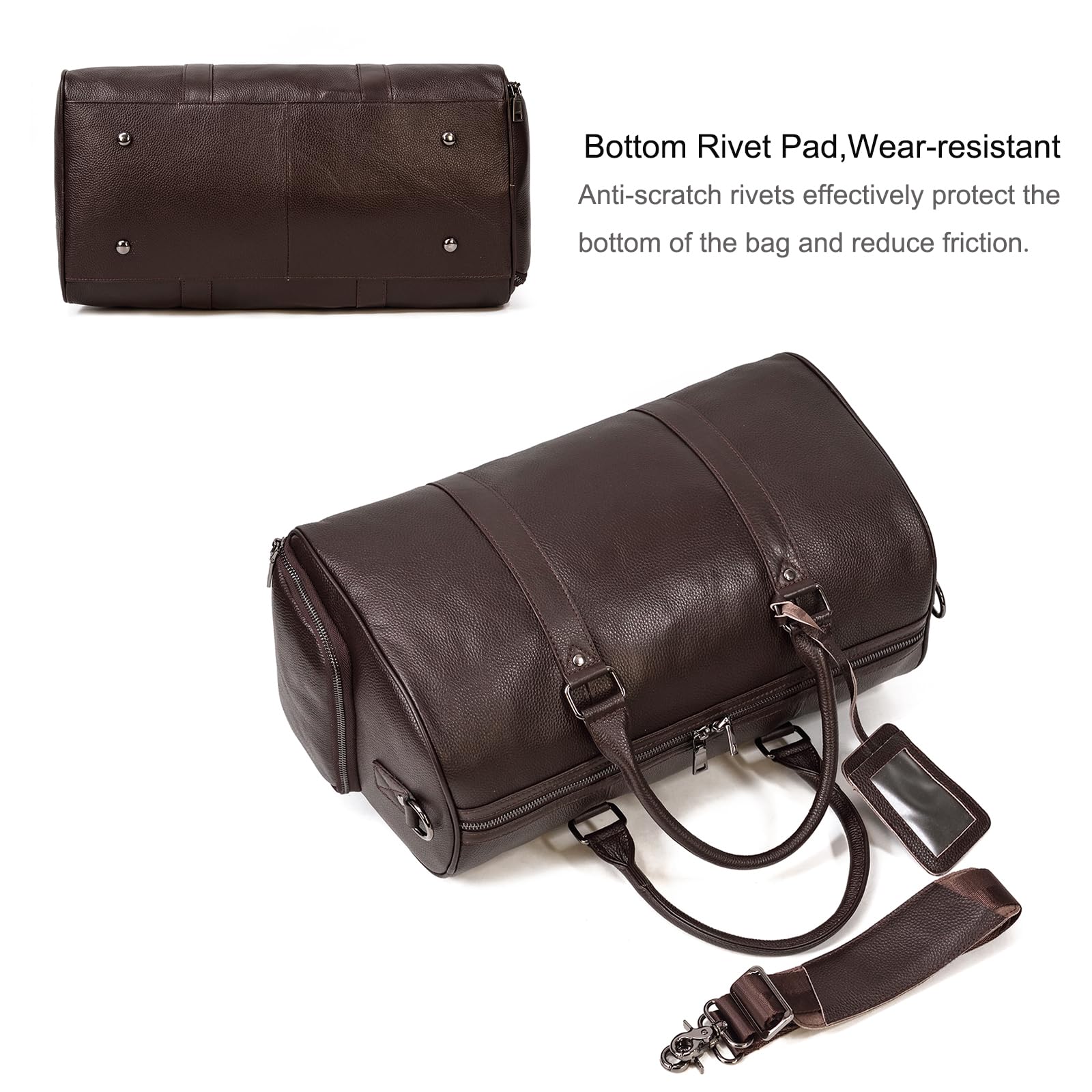 LUUFAN Borsone da viaggio in pelle di grande capacità con scomparto per scarpe, borsa a tracolla da uomo e donna, per weekend, vacanze, viaggi di lavoro, 45 cm, marrone, Retro