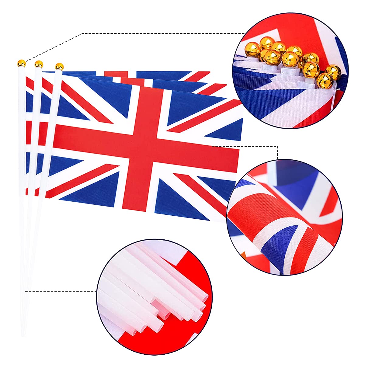 AhfuLife Set Di 30 Bandierine Britanniche Union Jack Da 10 M + 30 Palloncini Rossi, Bianchi E Blu Per Feste A Tema, Incoronazione, Partite