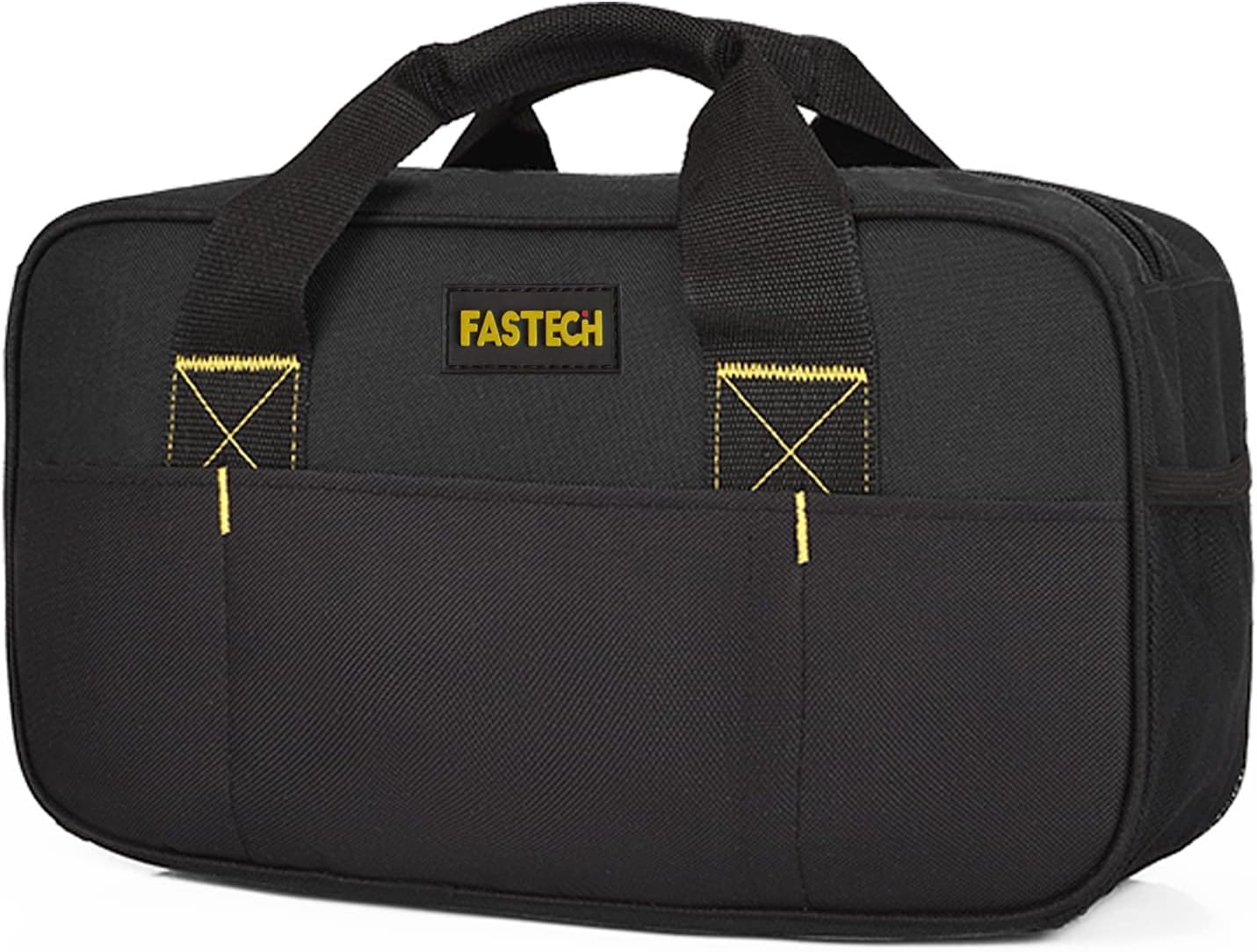 FASTECH Heavy Duty Tool Bag 14-Inch, Wide Mouth Tool Tote Bag, Waterproof Tool Organizer Bag, Electricians Repairman Tools Tote Bag (Black)