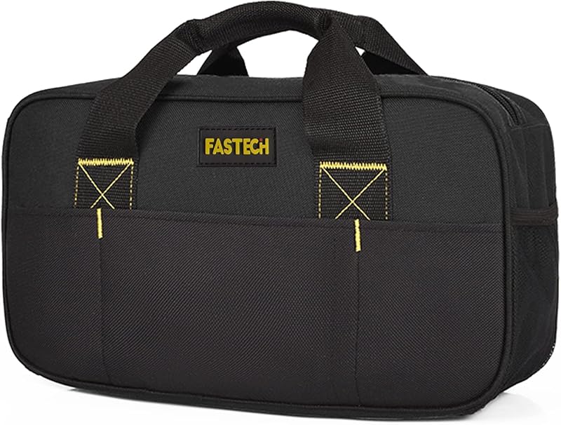 FASTECH Heavy Duty Tool Bag 14-Inch, Wide Mouth Tool Tote Bag, Waterproof Tool Organizer Bag, Electricians Repairman Tools Tote Bag (Black)