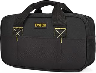 14 Inch Small Tool Bag,Wide Mouth Tool Tote Bag,Waterproof Tool Organizer Bag,Electricians Repairman Tools Tote Bag Double Fabric Storage Bag (Black)