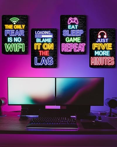 Miniatura 2 de Drsoum Decoración de pared de videojuegos para niños, decoración de pared de neón para sala de juegos de 12 x 8 pulgadas, juego de 4 - Decoración de