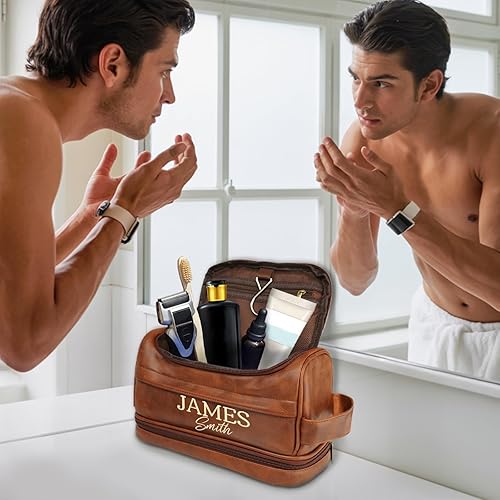 Miniatura 9 de purefly Neceser personalizado para hombres, regalos personalizados para hombres, Navidad, bolsa de afeitar de viaje de cuero, regalos para él, papá,