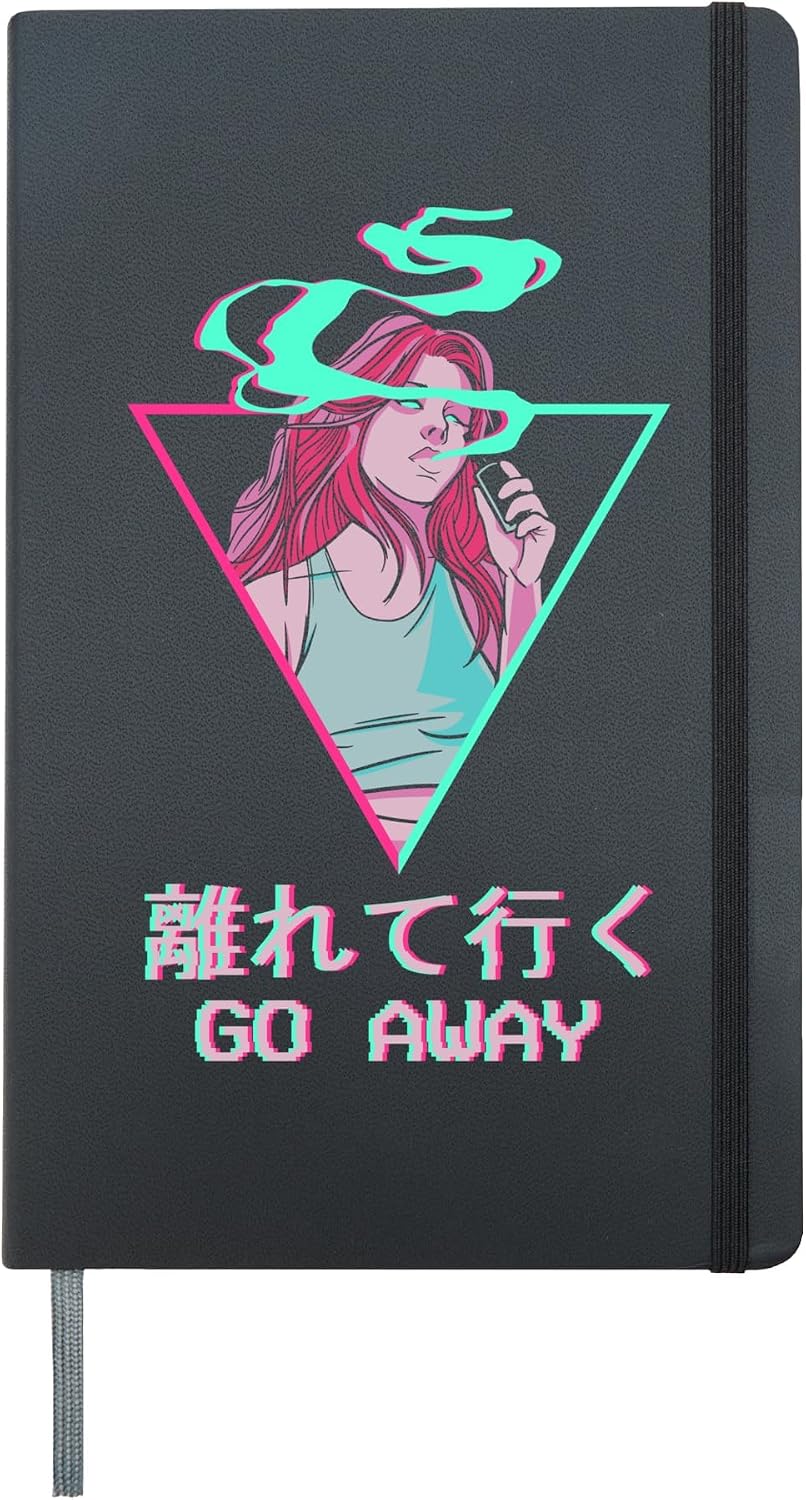 Go Away Japanese Otaku Anime Girl Vaporwave Aesthetic Hardcover Journal, Black