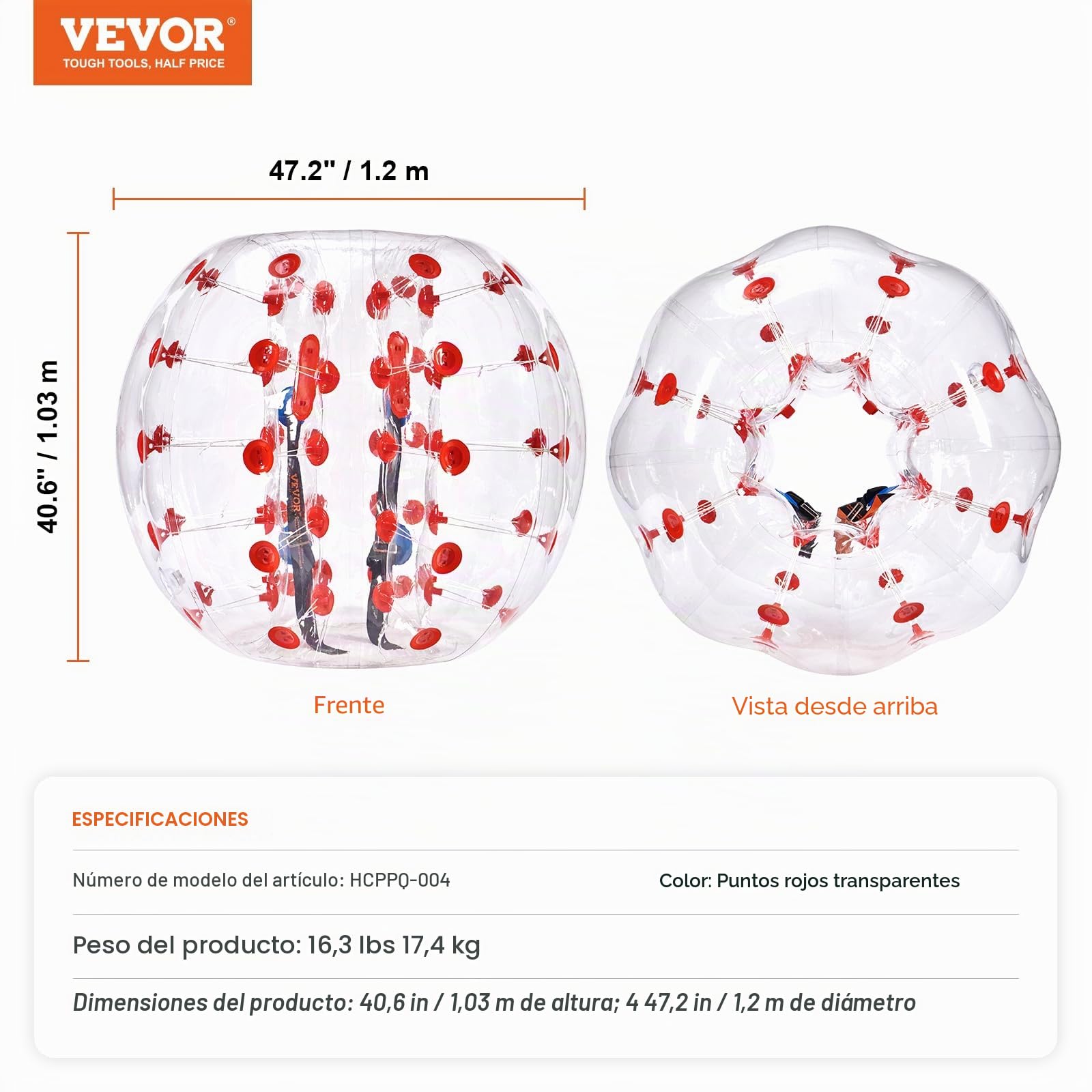 VEVOR Paquete de 1 pelota inflable de 1,2 m para adolescentes, bolas de burbujas de hámster humano de PVC de 0,8 mm de grosor para jugar en equipo al aire libre, juguetes de parachoques para jardín