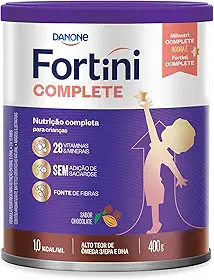 Fortini Complete Chocolate, Suplemento Infantil, 28 Vitaminas e Minerais, Fonte de Fibras e Ômega 3, 400g