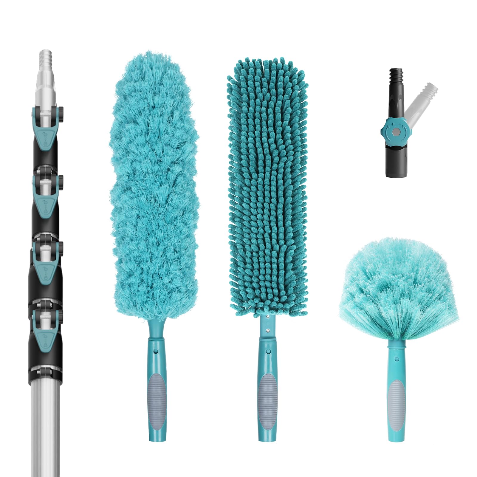 30 Foot High-Reach Duster Kit with 6-24FT Extendable Pole - High Ceiling Duster Cleaning Kit with Telescopic Pole,Cobweb Duster, Chenille Ceiling Fan Duster, Microfiber Feather Duster