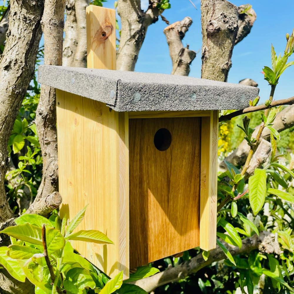 Caja nido hecha a mano para herrerillos comunes, Schwegler y Meisen Ø 26 mm I según NABU fabricado en madera maciza atornillada I resistente a la intemperie I Producido en Sajonia I 2,6 kg